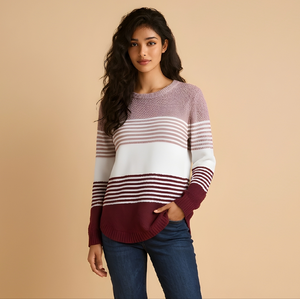 Pink Clover Women's Nickole Textured Striped Light Purple Sweater -‎ Size Medium